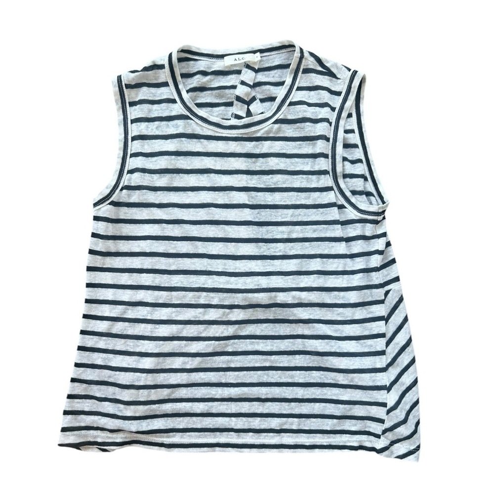 A.L.C. hannover open twist back‎ Striped Black and White Tank Top 100% Linen S